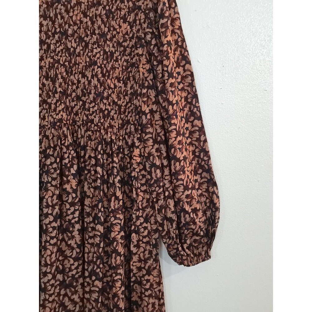 New Day Smocked Midi Dress Womens XL Brown Floral Long Sleeve Boho NWT - Picture 5 of 14